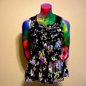 Express size small button front sheer flowy beautiful tank top blouse